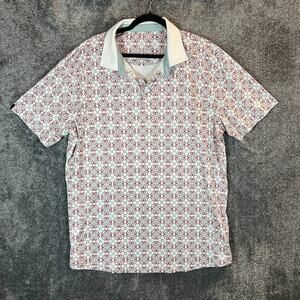 Swannies Polo Shirt Mens 2XL Red Gray Geometric Print Performance Wicking Golf